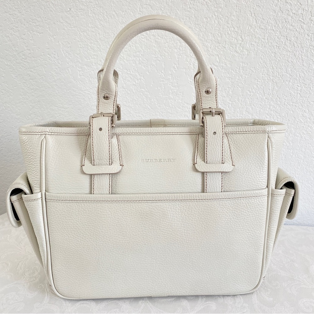 Burberry white leather tote